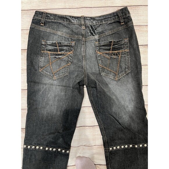Mixit Denim Jean Cropped Capri Studded Stitch Pockets Gray 90s Y2K Size 10 - Picture 4 of 6
